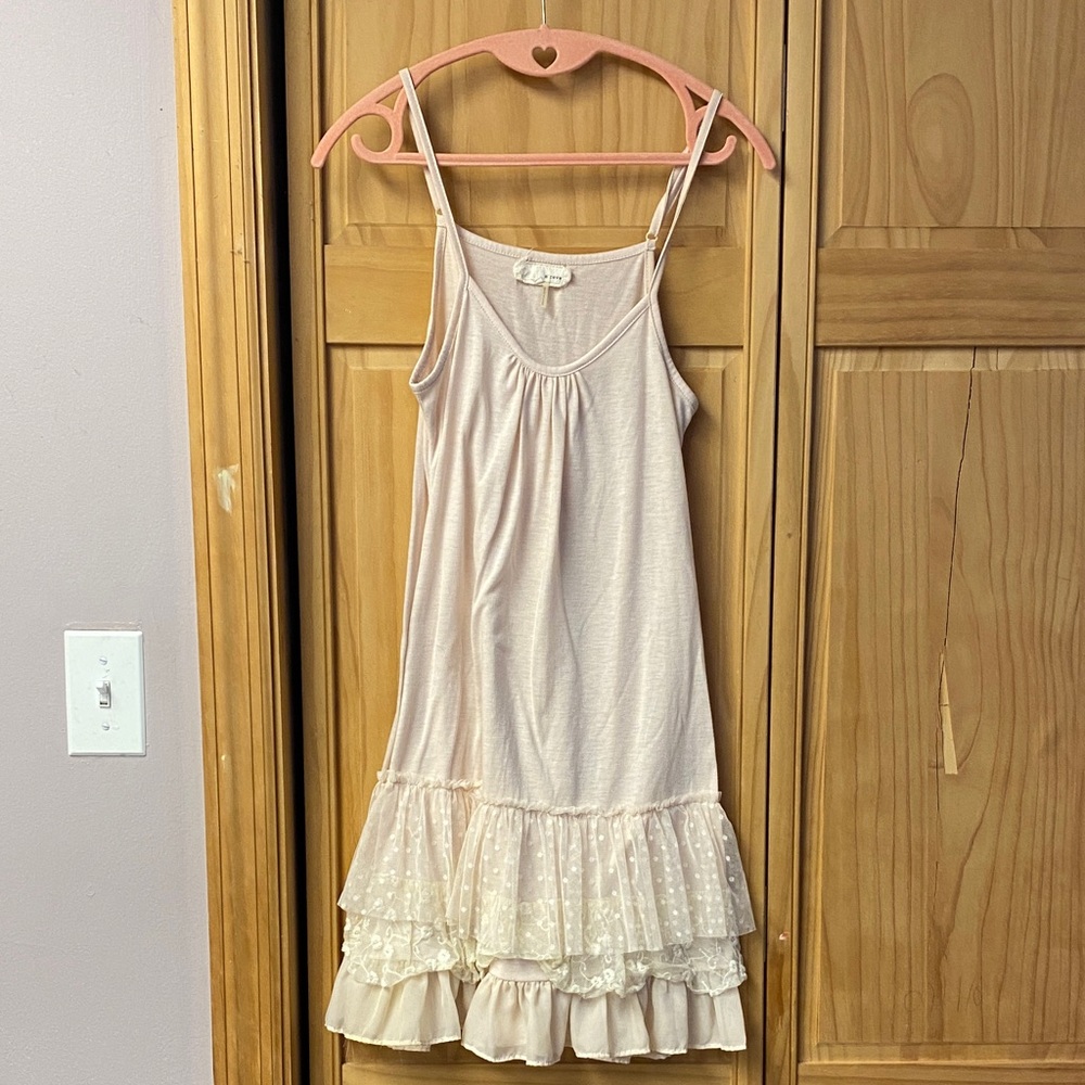 A'Reve Cream Ruffle Lace Slip Dress